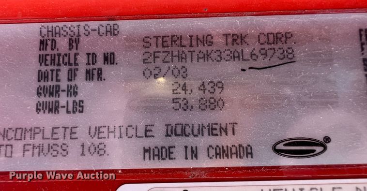 image for item JA9714 2003 Sterling LT7500  dump truck