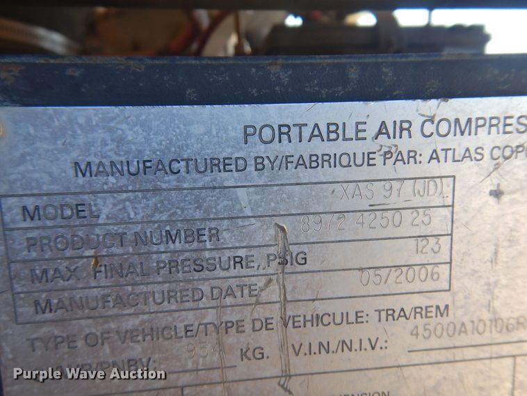 image for item JA9721 2006 Atlas Copco XAS97JD  air compressor