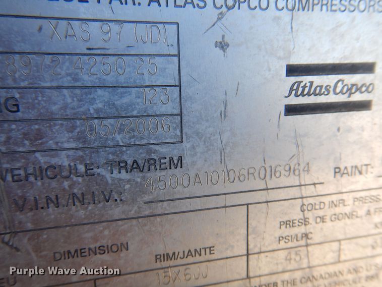 image for item JA9721 2006 Atlas Copco XAS97JD  air compressor