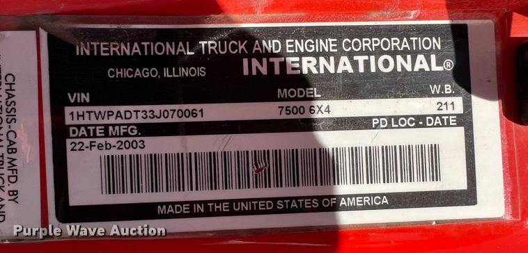 image for item JA9723 2003 International 7500  dump truck