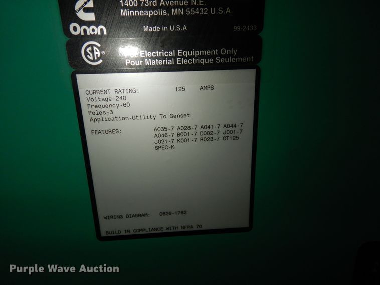 image for item KF9325 Onan GGDB-4489457  generator