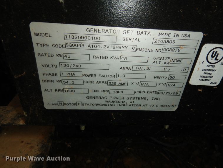 image for item KF9327 Generac 11320990100 generator