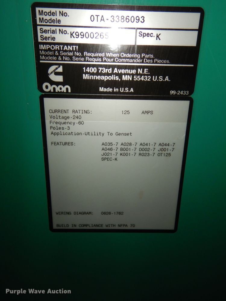 image for item KF9330 Onan GGDB-4477404 generator