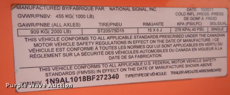 image for item LU9539 2011 National Signal Curve 150KS  arrow board trailer