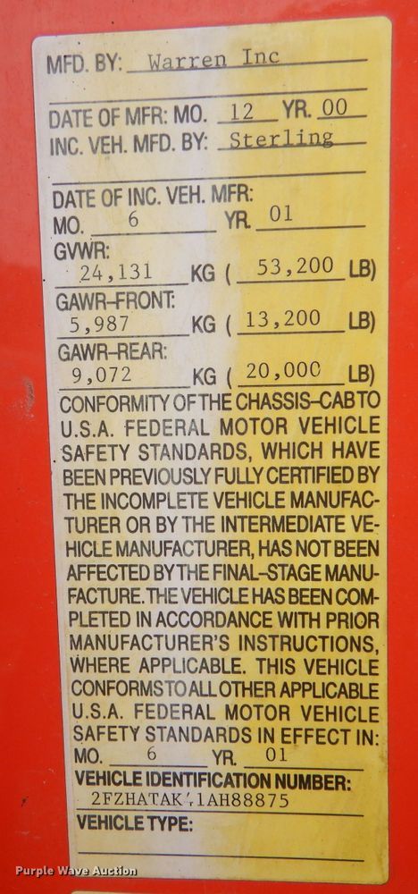 image for item LU9545 2001 Sterling LT7501  dump truck