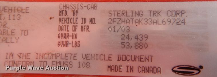 image for item LU9557 2003 Sterling LT7501  dump truck