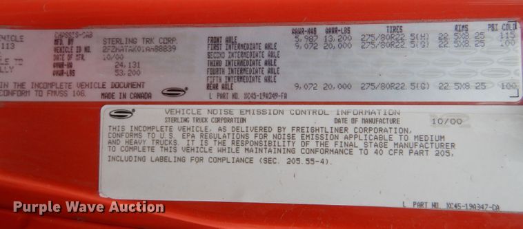 image for item LU9560 2001 Sterling LT7501  dump truck