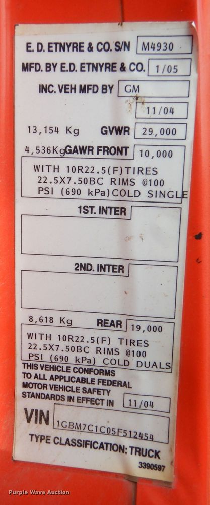 image for item LU9566 2005 Chevrolet C7500  oil distributor truck