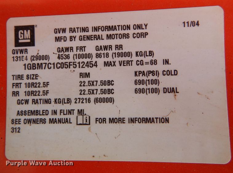 image for item LU9566 2005 Chevrolet C7500  oil distributor truck