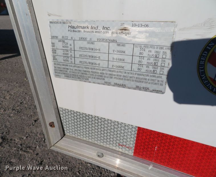 image for item DR0147 2007 Haulmark RTG85X36WR4  enclosed cargo trailer