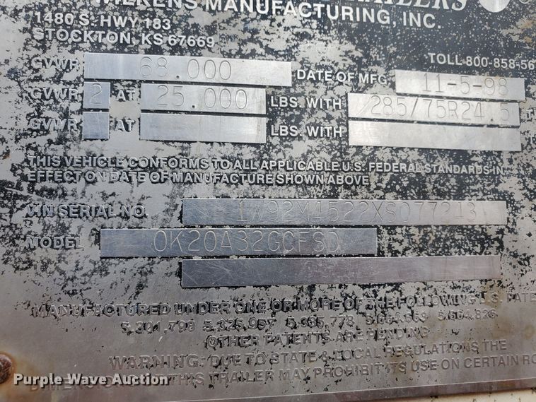 image for item DS6279 1999 Wilkens OK20A32GCFSD  walking floor trailer