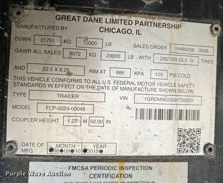 image for item IA9211 2016 Great Dane  flatbed trailer