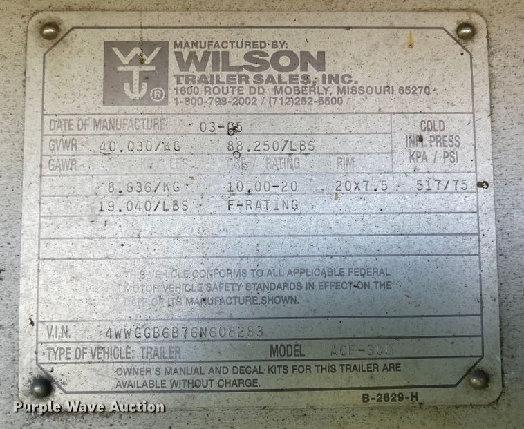 image for item JD9339 2006 Wilson ACF300  flatbed trailer