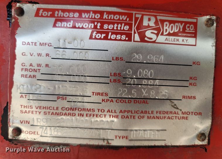 image for item LM9774 2001 RSTR 7418622009648LT  end dump trailer