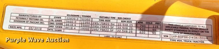 image for item LU9113 2019 Peterbilt 579  semi truck