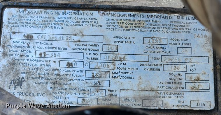 image for item MK9376 1993 Mack CH613  semi truck