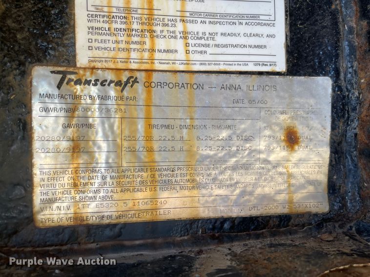 image for item MU9107 2001 Transcraft DLT-2000  drop deck equipment trailer