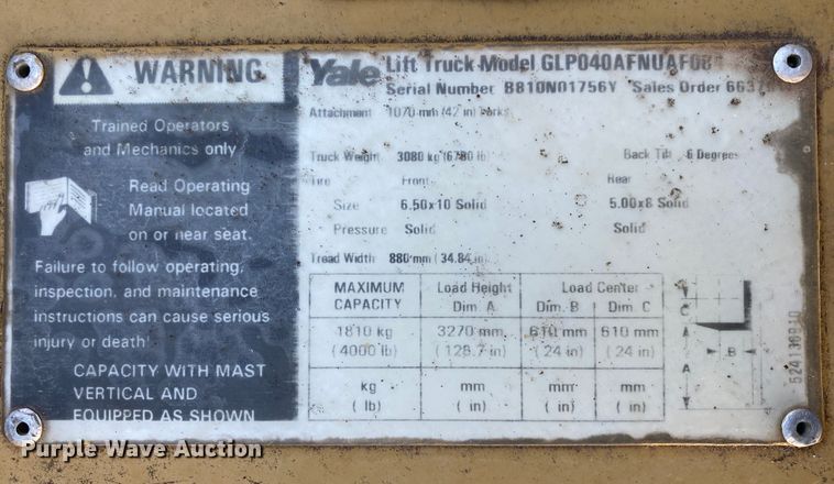 image for item DK6486 Yale GLP040  forklift