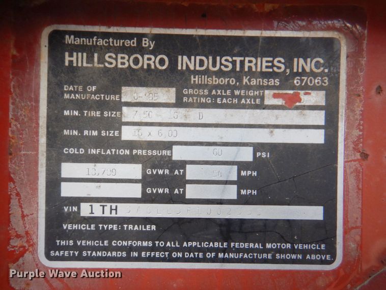 image for item DN1373 1985 Hillsboro  equipment trailer