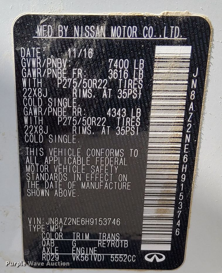 image for item DN6862 2017 Infiniti QX80 Limited  SUV