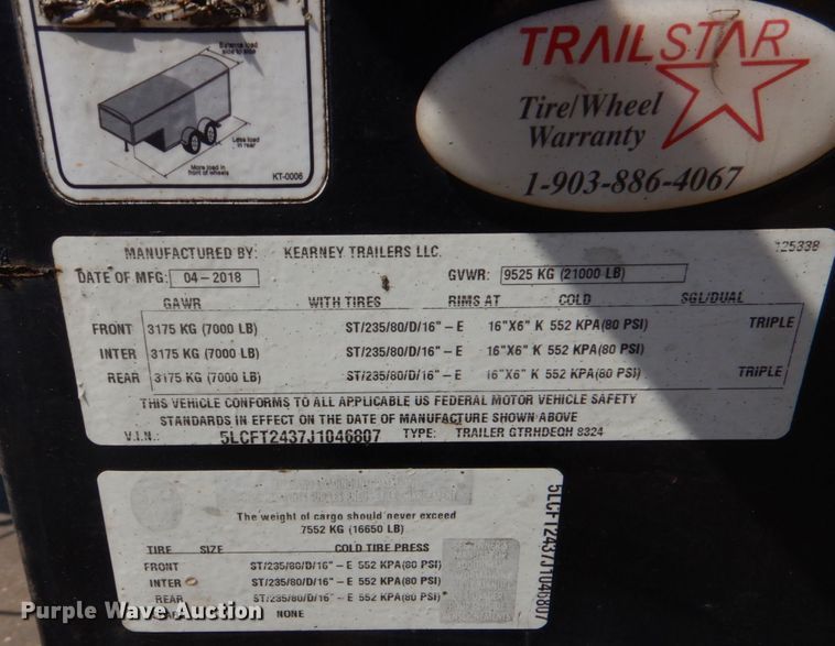 image for item DO1611 2018 Kearney GTRHDEQH 8324  equipment trailer