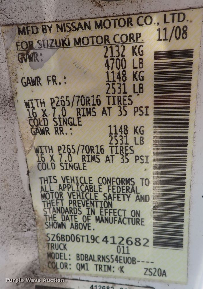 image for item DQ2939 2009 Suzuki Equator  Ext. Cab pickup truck