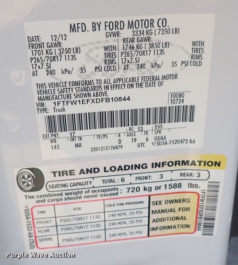 image for item DQ2987 2013 Ford F150  SuperCrew pickup truck