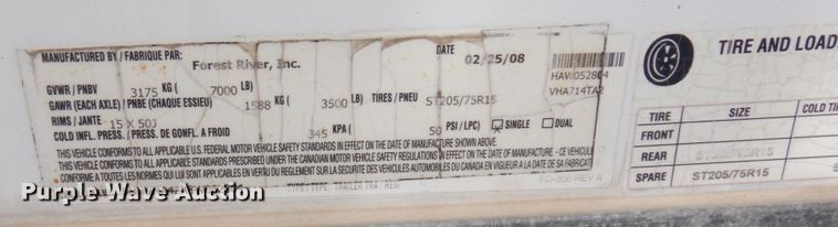 image for item DR0552 2008 Forest River  enclosed cargo trailer