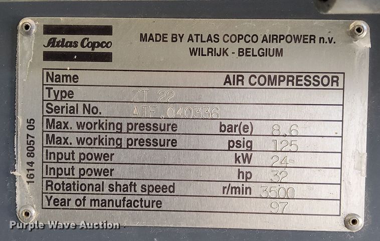 image for item DR2064 1997 Atlas Copco ZT22  air compressor