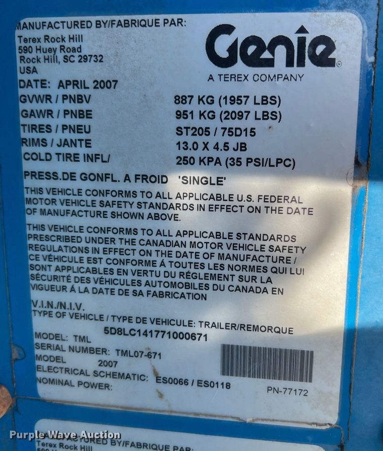 image for item HX9919 2007 Genie TML-4000  light plant