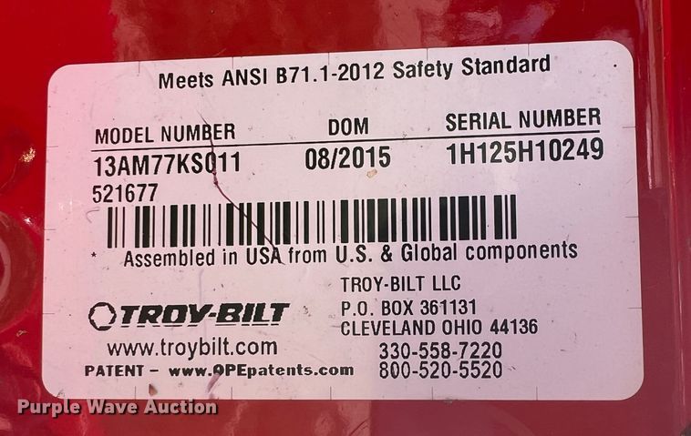 image for item IA9039 Troy-Bilt 13AM77KS011  lawn mower