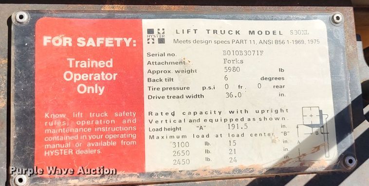 image for item IS9470 Hyster S30XL  forklift