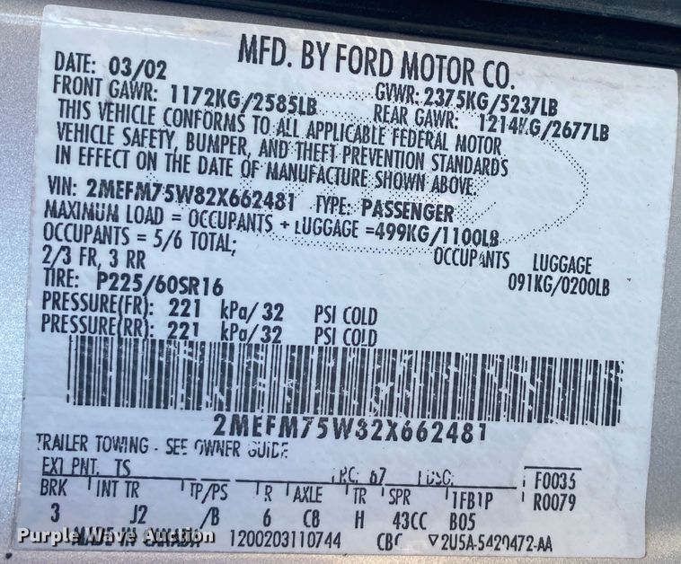 image for item JA9034 2002 Mercury Grand Marquis