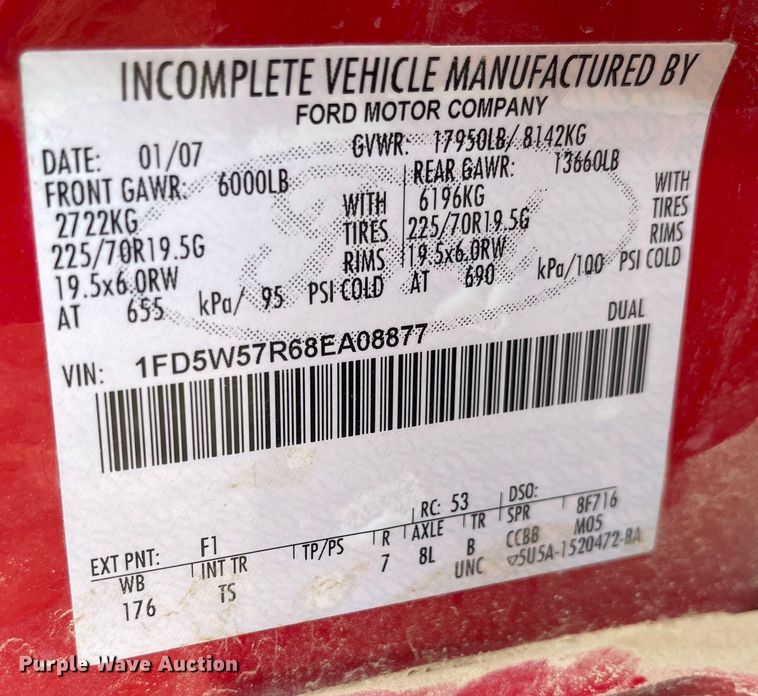 image for item JD9329 2008 Ford F550 Super Duty XL  Crew Cab truck cab and chassis