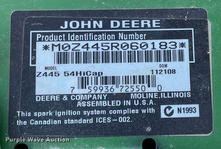 image for item JD9333 2008 John Deere Z445  ZTR lawn mower