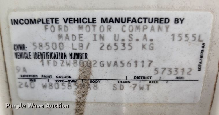 image for item KH9218 1986 Ford 8000  truck cab and chassis