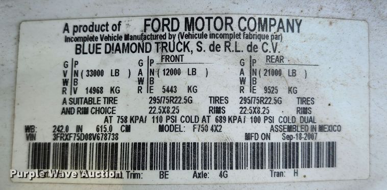 image for item KH9221 2008 Ford F750 Super Duty  refuse truck