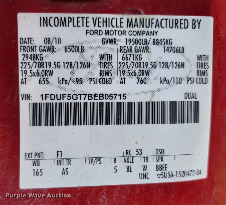 image for item KH9222 2011 Ford F550 Super Duty  hook lift truck