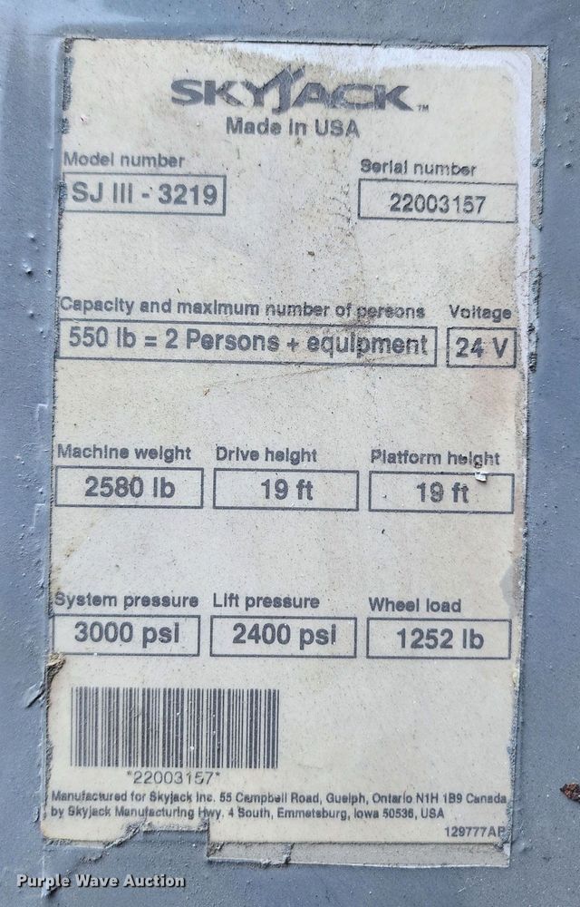 image for item KH9234 2007 Skyjack SJIII 3219  scissor lift