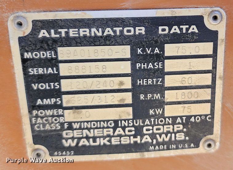 image for item KH9251 Generac 89A01850-S  generator