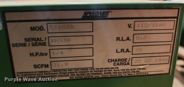 image for item KH9273 Speedaire 5Z656B  refrigerated air dryer