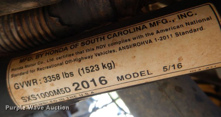 image for item KO9932 2016 Honda Pioneer 1000  utility vehicle