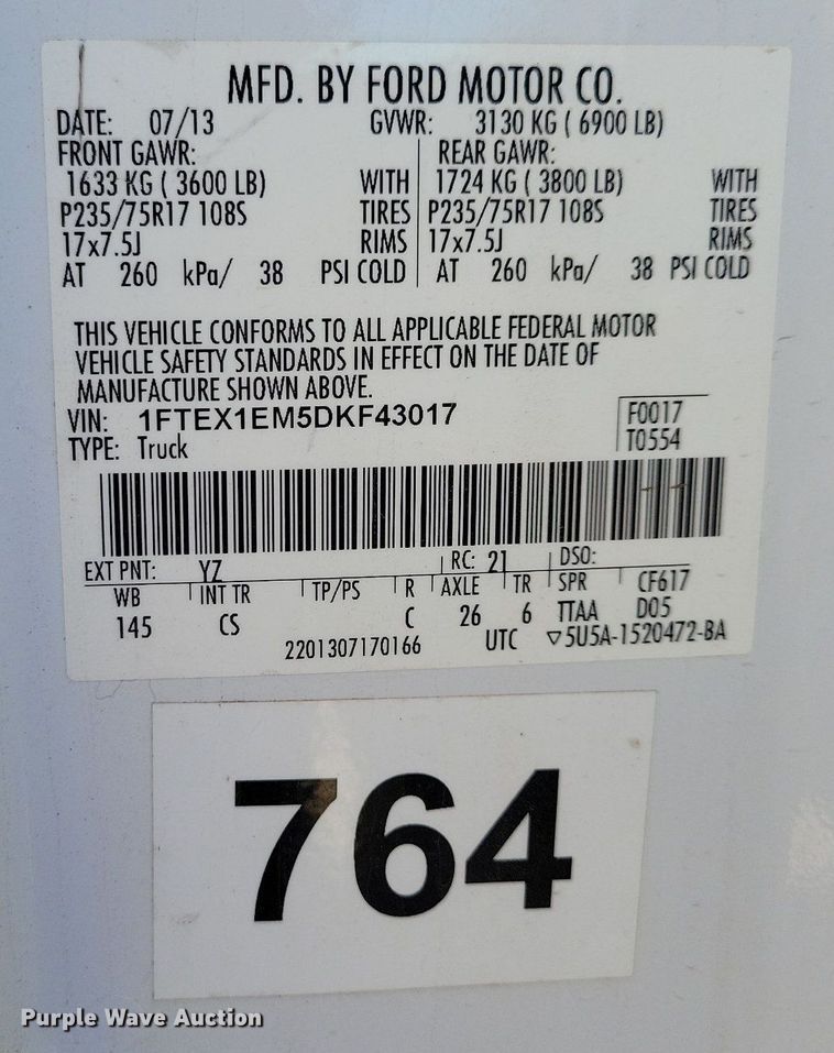 image for item KW9489 2013 Ford F150  SuperCab pickup truck