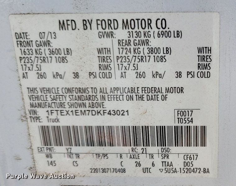 image for item KW9490 2013 Ford F150  SuperCab pickup truck