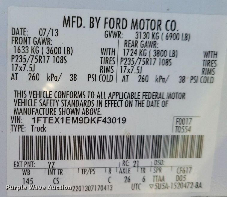 image for item KW9491 2013 Ford F150  SuperCab pickup truck