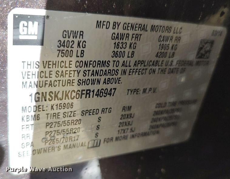 image for item LK9850 2015 Chevrolet Suburban 1500  SUV