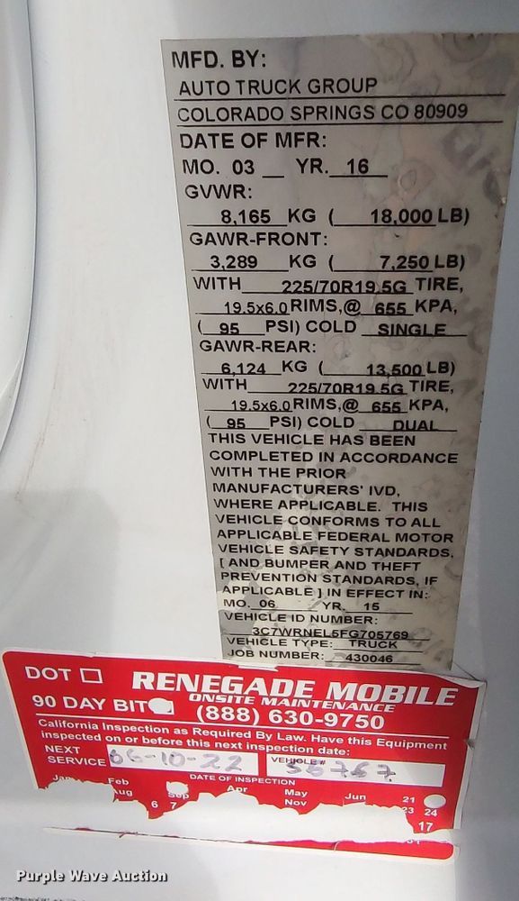 image for item LK9892 2015 Dodge Ram 5500HD  utility / service truck