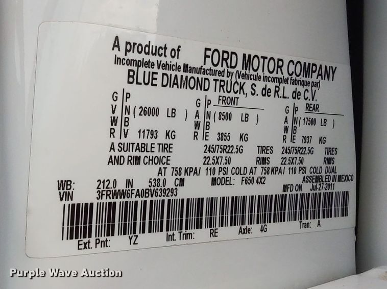image for item LK9893 2011 Ford F650 Super Duty  flatbed truck