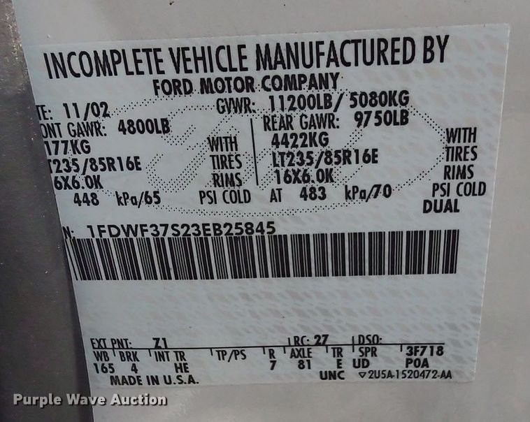 image for item LK9897 2003 Ford F350 Super Duty  fiber optic splicing truck