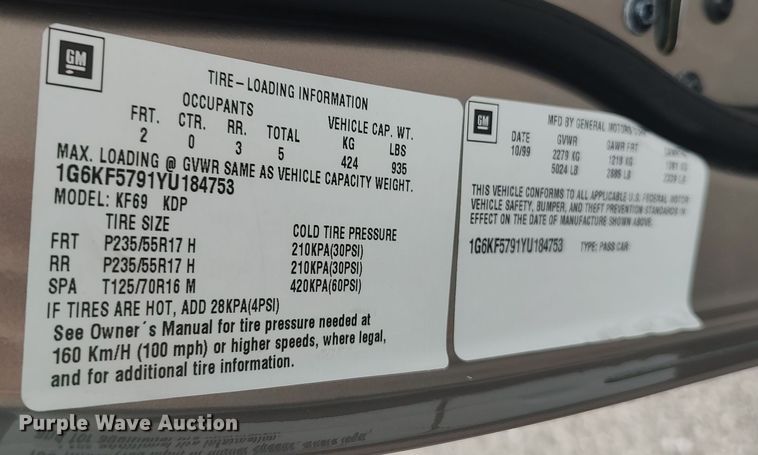 image for item LK9908 2000 Cadillac DeVille DTS